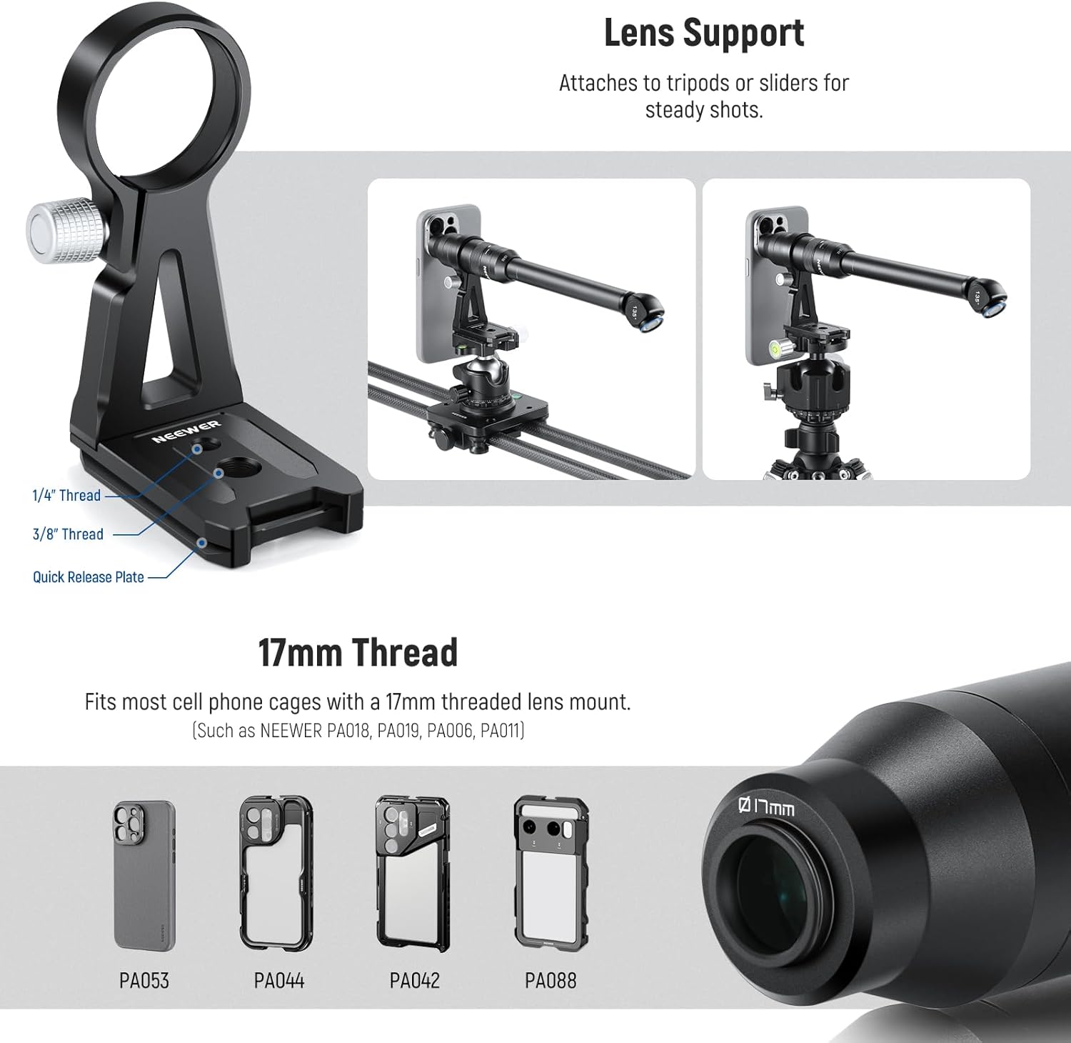 NEEWER 135° 18mm 2X Macro Probe Lens with 17mm Thread for Mobile Phone Video Recording